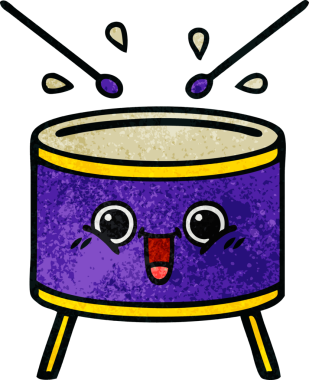 Bir insan tarafından çizilmiş eski grunge desenli davul karikatürü.