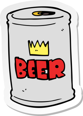 Bir insan tarafından çizilmiş çizgi film bira kutusu çıkartması.