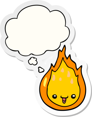 Düşünce baloncuklu çizgi film alevi insan tarafından çizilmiş bir çıkartma gibi.