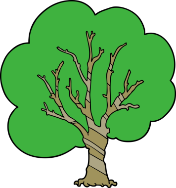 Bir insan tarafından çizilmiş çizgi film ağacı.