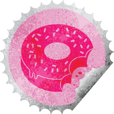 Isırılmış donut dairesel soyma etiketi bir insan tarafından çizilmiş.