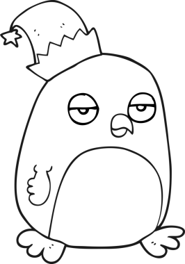 Bir insan tarafından çizilmiş Noel şapkası giyen siyah beyaz bir çizgi film çizdi.