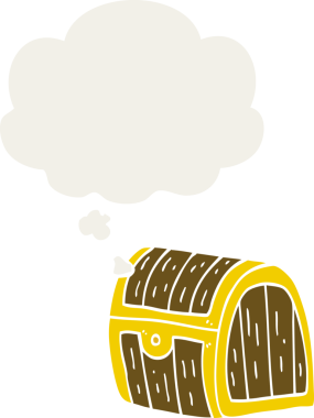 Düşünce baloncuklu bir hazine sandığı insan tarafından çizilmiş.