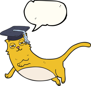 Bir insan tarafından çizilmiş kepli serbest konuşma balonu çizgi film kedisi.