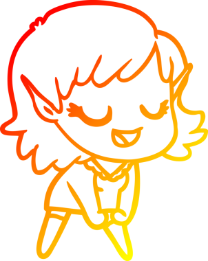 Bir insan tarafından çizilmiş mutlu bir elf kızı çizimi.