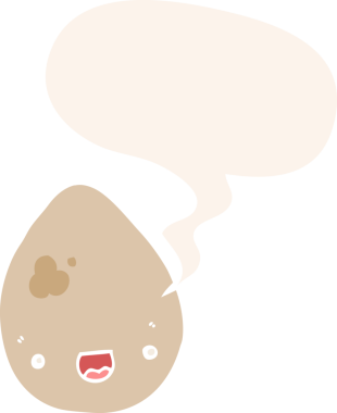 Konuşma baloncuklu karikatür yumurtası bir insan tarafından çizilmiş.