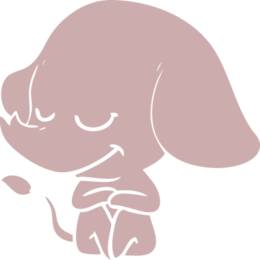 Bir insan tarafından çizilmiş düz renk çizgi film gülümseyen fil.