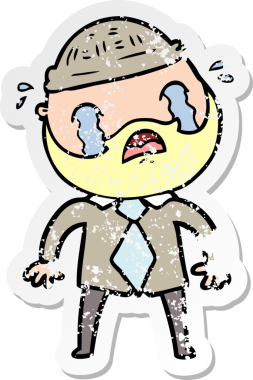 Bir insan tarafından çizilmiş ağlayan sakallı bir adamın sıkıntılı çıkartması.