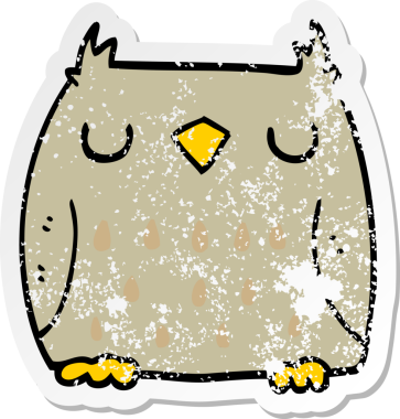 Bir insan tarafından çizilmiş sevimli bir baykuşun sıkıntılı çıkartması.