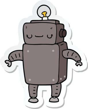 Bir insan tarafından çizilmiş robot karikatür çıkartması.