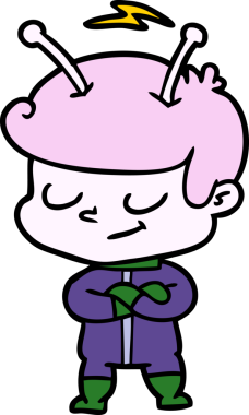 Bir insan tarafından çizilmiş dost canlısı çizgi film uzay adamı.