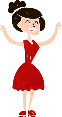 Bir insan tarafından çizilmiş kollarını kaldırmış çizgi film kadını.