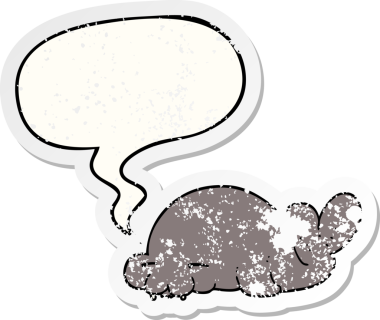 Konuşma baloncuklu karikatür mührü bir insan tarafından çizilmiş sıkıntılı eski bir çıkartma