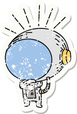 Bir insan tarafından çizilmiş dövme stili bir astronotun eski çıkartması.