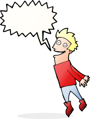 Karikatür sırılsıklam olmuş adam bir insan tarafından çizilmiş konuşma balonuyla uçuyor.