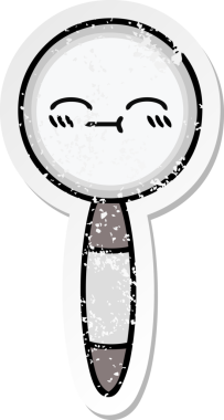 Bir insan tarafından çizilmiş sevimli bir çizgi film büyüteçinin sıkıntılı çıkartması.