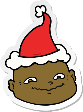 Bir insan tarafından çizilmiş Noel Baba şapkası takan kel bir adamın el yazısı.