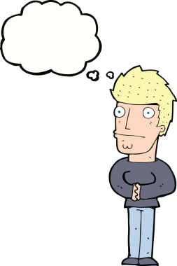 Bir insan tarafından çizilmiş düşünce balonlu endişeli bir adam.