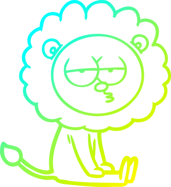 Bir insan tarafından çizilen ve canı sıkılan bir aslanın soğuk çizgi çizimi.