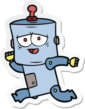 Bir insan tarafından çizilmiş robot karikatür çıkartması.