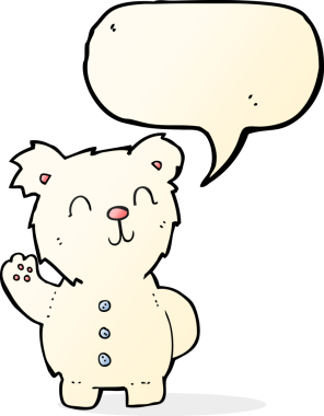 Bir insan tarafından çizilmiş konuşma balonlu kutup ayısı çizgi filmi.