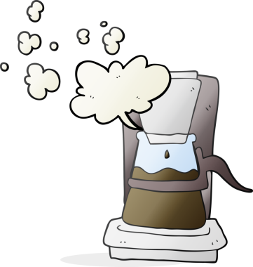 El yazısıyla çizilmiş karikatür damlası filtresi bir insan tarafından çizilmiş kahve makinesi.