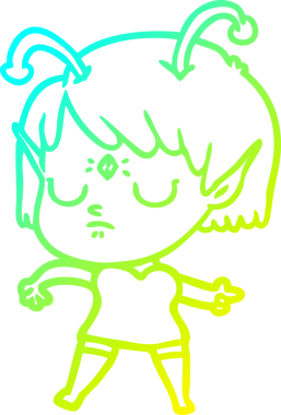 Bir insan tarafından çizilmiş bir uzaylı kız çizgi filmi.