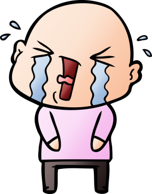 Bir insan tarafından çizilmiş ağlayan kel bir adam.