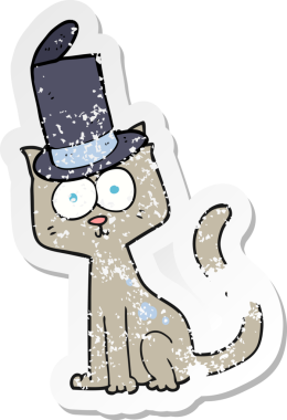 Bir insan tarafından çizilmiş bir karikatür kedinin gerilmiş çıkartması.