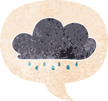 çizgi film yağmur bulutu ile konuşma balonu grunge sıkıntılı retro dokuma tarzı bir insan tarafından çizilmiş