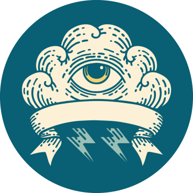 Bir insan tarafından çizilmiş her şeyi gören bir göz bulutu sancağına sahip dövme stili simgesi