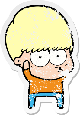 Bir insan tarafından çizilmiş gergin bir çizgi film çocuğunun sıkıntılı çıkartması.