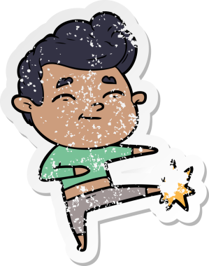 Bir insan tarafından çizilmiş mutlu bir çizgi film karakterinin sıkıntılı çıkartması.