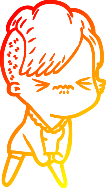 Bir insan tarafından çizilmiş, kızgın bir hipster kızın çizgi çizimi.