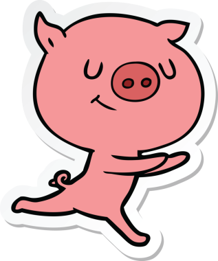 Bir insan tarafından çizilmiş mutlu çizgi film domuzu çıkartması.