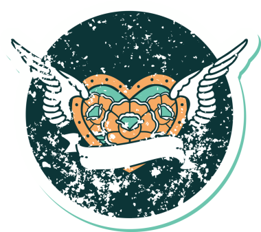 Bir insan tarafından çizilmiş çiçek ve pankartıyla uçan bir kalbin sembolik dövmeli resmi.