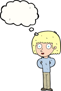 Bir insan tarafından çizilmiş düşünce baloncuğu olan bir karikatür.