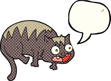 Bir insan tarafından çizilmiş serbest çizilmiş çizgi roman konuşma balonu çizgi film kedisi.