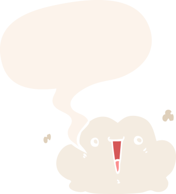 Konuşma baloncuğu olan sevimli çizgi film bulutu bir insan tarafından çizilmiş.