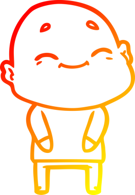 Bir insan tarafından çizilmiş mutlu, kel bir adamın sıcak çizgi çizimi.