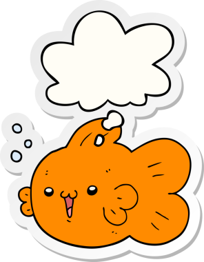 Düşünce baloncuklu karikatür balığı insan tarafından çizilmiş bir çıkartma.