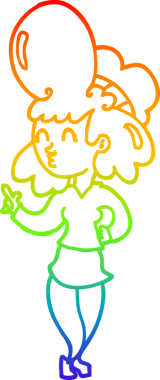 Gökkuşağı gradyan çizgi çizimi bir insan tarafından çizilmiş koca saçlı bir kadın.