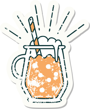 Bir insan tarafından çizilmiş dövmeli zencefilli biranın eski bir çıkartması.