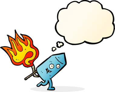 Bir insan tarafından çizilmiş düşünce baloncuklu komik havai fişek karakteri.