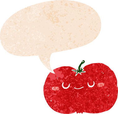 grunge ile konuşma balonu ile çizgi film elma sıkıntılı retro stil bir insan tarafından çizilmiş