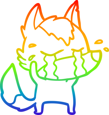 Gökkuşağı gradyan çizgi çizimi bir insan tarafından çizilmiş ağlayan bir kurt.