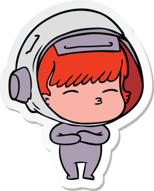 Bir insan tarafından çizilmiş meraklı bir astronotun çıkartması.