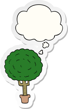 Düşünce baloncuğu insan tarafından çizilmiş bir çıkartma olan çizgi film ağacı.