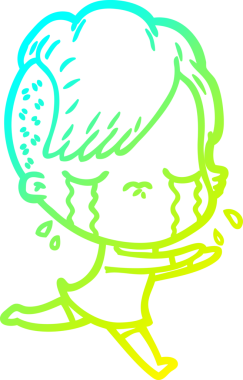 Bir insan tarafından çizilmiş, ağlayan bir kızın soğuk gradyan çizimi.