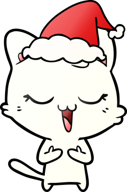 Bir insan tarafından çizilmiş Noel Baba şapkası takan bir kedinin gradyan çizimi.